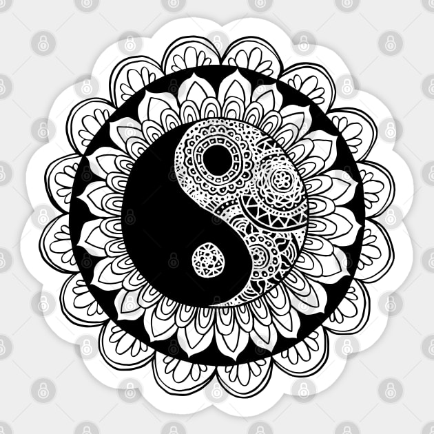 Yin Yang Mandala Black and White Sticker by julieerindesigns